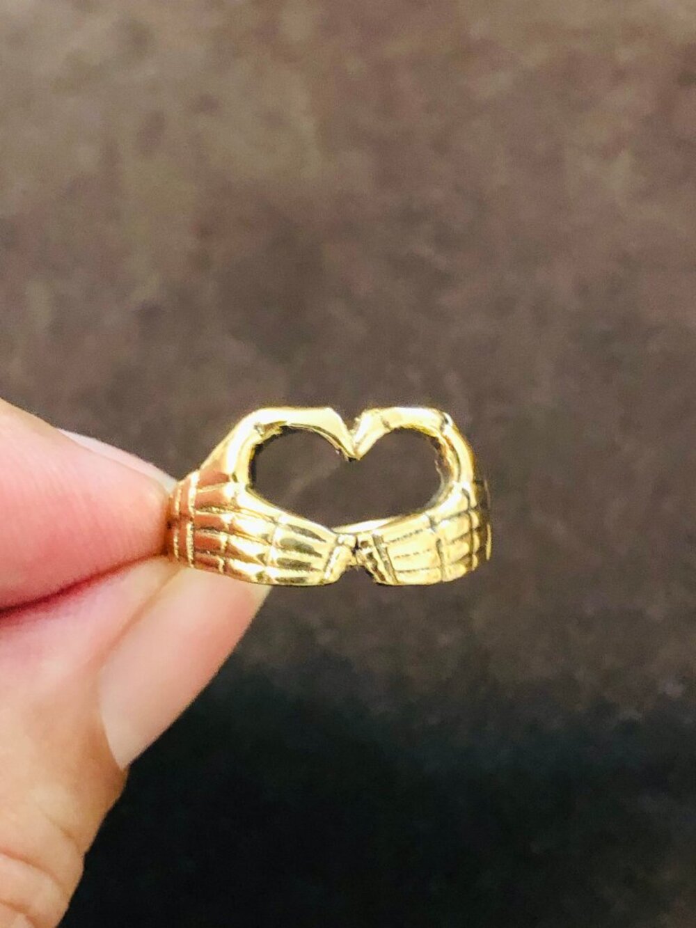 Skeleton Hands Heart Ring Gold Tone Brass Size 6.5